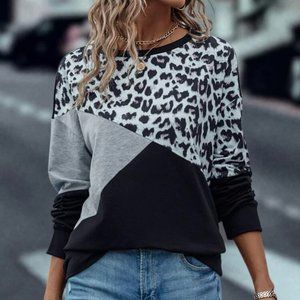 Black & Grey Contrast Leopard Print Sweatshirt NEW Fall Fashion Size xl 12